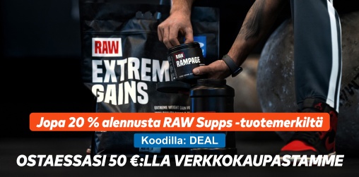 Jopa 20 % RAW Supps -tuotteista koodilla yli 50  ostoksiin